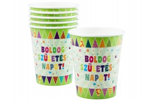 Boldog szülinapot zászlós papírpohár 250 ml, 6 db