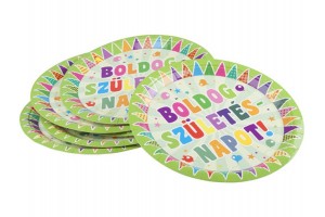 Zöld 'Boldog szülinapot' papírtányér 6 db - 23 cm