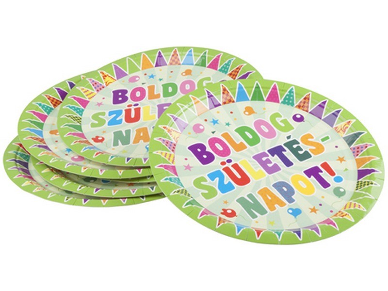 Zöld 'Boldog szülinapot' papírtányér 6 db - 23 cm