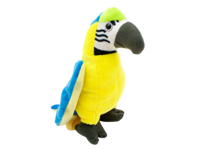 Kék-sárga papagáj plüssfigura, 15 cm