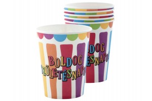 Csíkos-pöttyös Boldog Születésnapot papírpohár 250 ml (6 db)