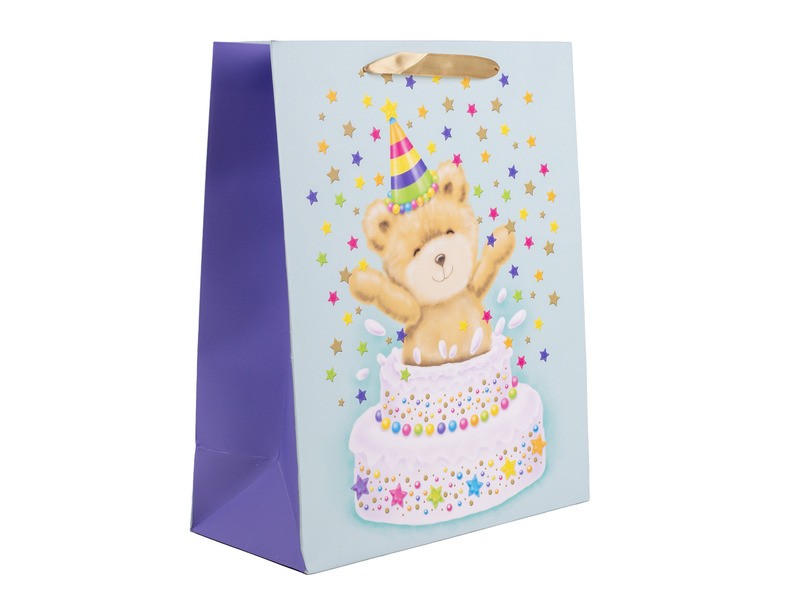 Papírtasak - maci tortában 26×32 cm