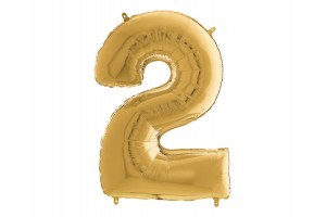 Arany 2-es számú héliumos fólia lufi, 65 cm