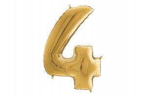 Arany 4-es héliumos fólia lufi, 65 cm, önzáró szeleppel