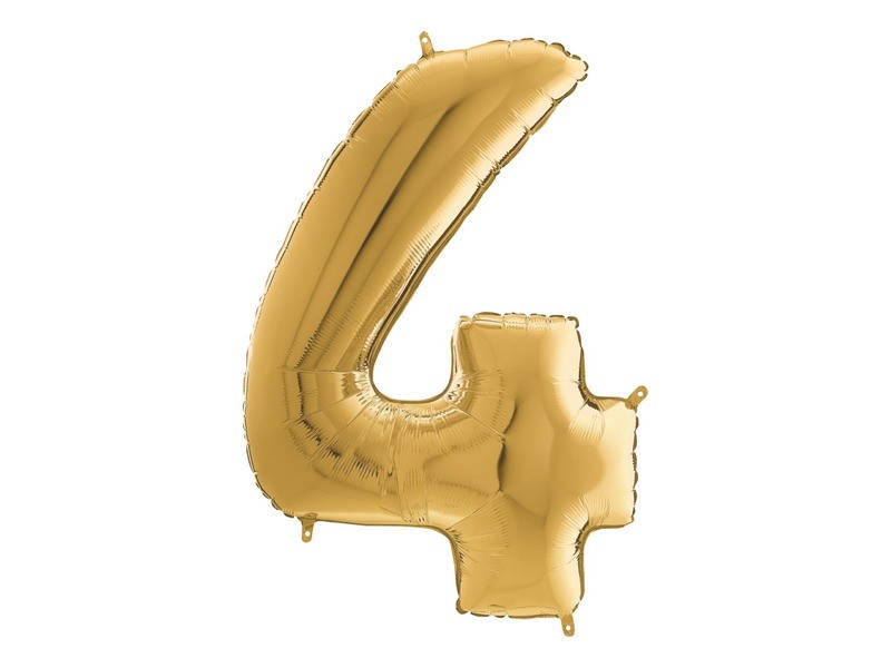 Arany 4-es héliumos fólia lufi, 65 cm, önzáró szeleppel