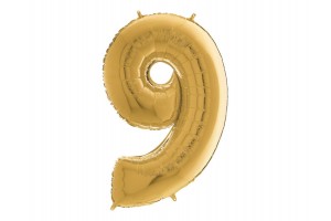 Arany héliumos fólia lufi - 9-es szám, 65 cm