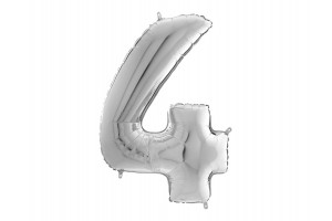 Ezüst 4-es szám héliumos fólia lufi, 65 cm