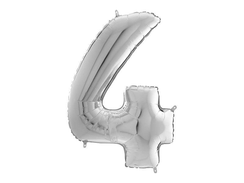Ezüst 4-es szám héliumos fólia lufi, 65 cm