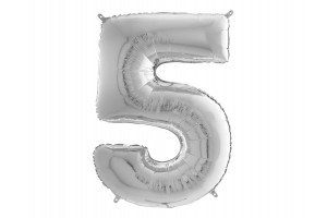 Ezüst 5-ös héliumos fólia lufi, 65 cm