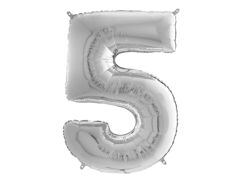 Ezüst 5-ös héliumos fólia lufi, 65 cm