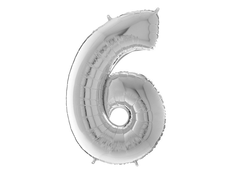 Ezüst 6-os szám héliumos fólia lufi, 65 cm
