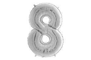 Ezüst 8-as héliumos fólia lufi, 65 cm