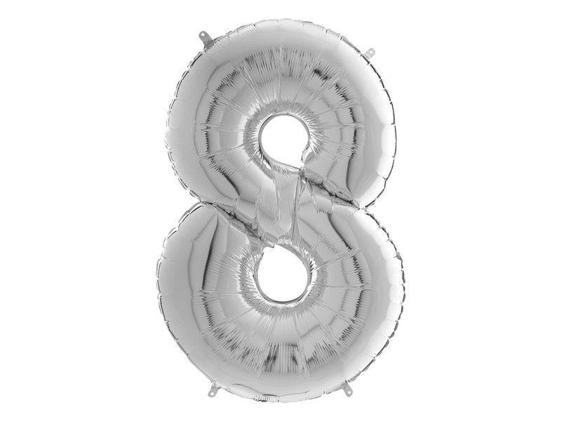 Ezüst 8-as héliumos fólia lufi, 65 cm