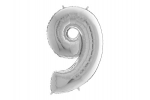 Ezüst 9-es fólia lufi, 65 cm