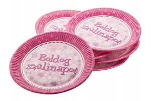 Pink szülinapi papírtányér - 23 cm, 6 db