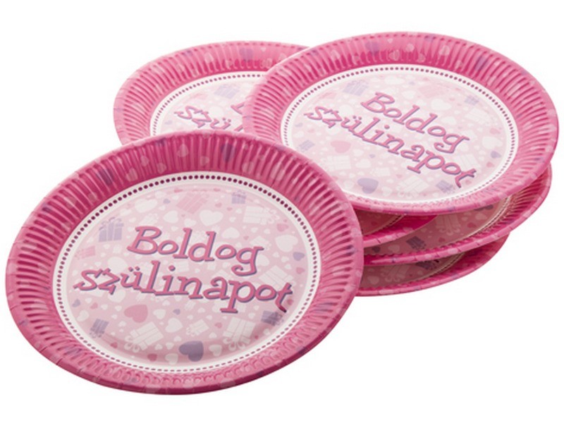 Pink szülinapi papírtányér - 23 cm, 6 db