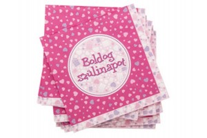 Pink szülinapi szalvéta 16 db, 33x33 cm, szívecskés