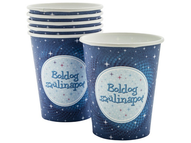 Kék Boldog szülinapot papírpohár 6 db, 250 ml