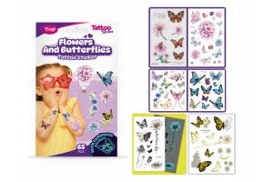 Tyoo pillangók és virágok ideiglenes tetoválás, 65 db