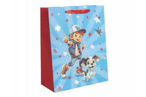Papírtasak kisfiú kutyával 18x23 cm