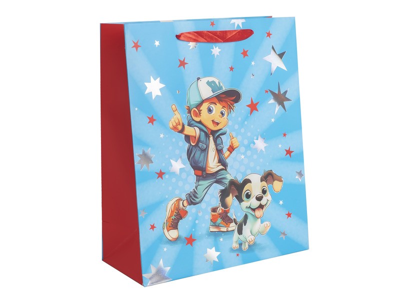 Papírtasak kisfiú kutyával 18x23 cm