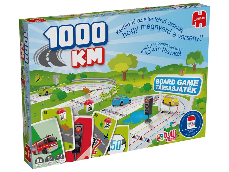 1000 KM társasjáték — doboz és kártyák