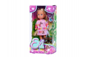 Evi baba kutyával - játékbaba kiskutyával