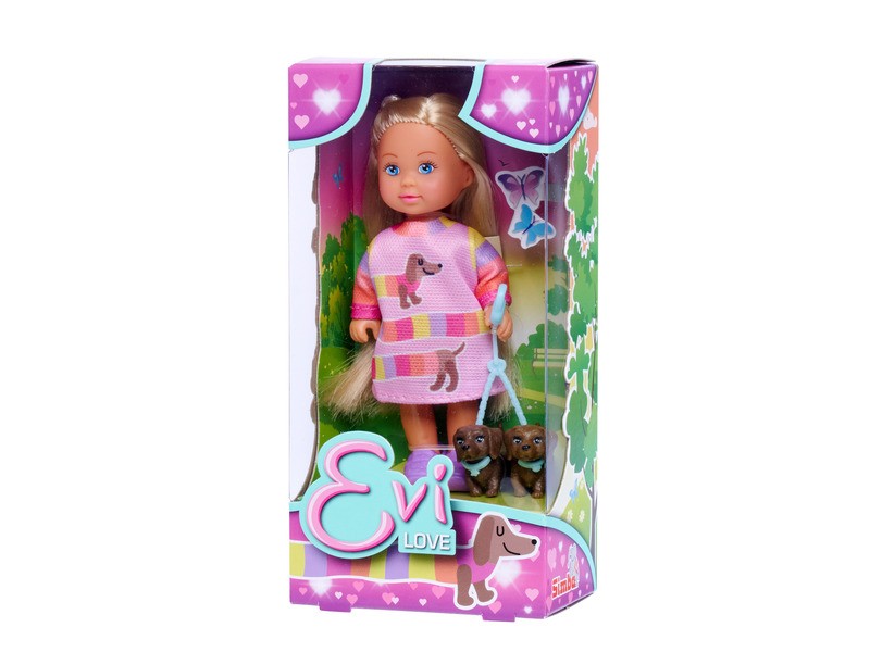 Evi baba kutyával - játékbaba kiskutyával