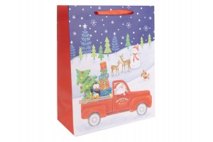 Papírtasak Mikulás autóval 18x23 cm