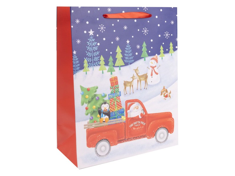 Papírtasak Mikulás autóval 18x23 cm