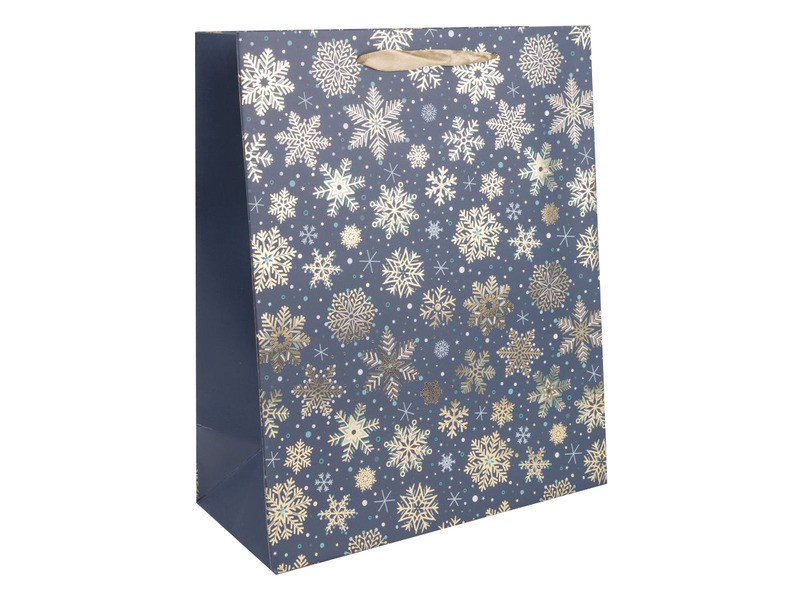 Papírtasak arany hópihékkel 26x32 cm