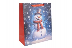 Papírtasak - Hóember minta, 18×23 cm