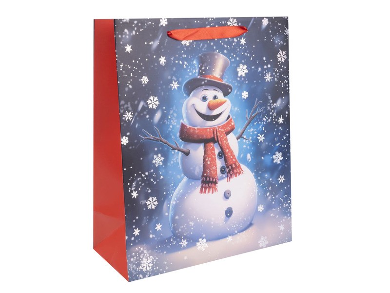 Papírtasak - Hóember minta, 18×23 cm