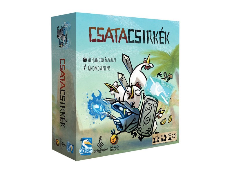 Csatacsirkék társasjáték doboz és figurák