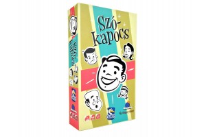 Szókapocs társasjáték doboza és játékelemek