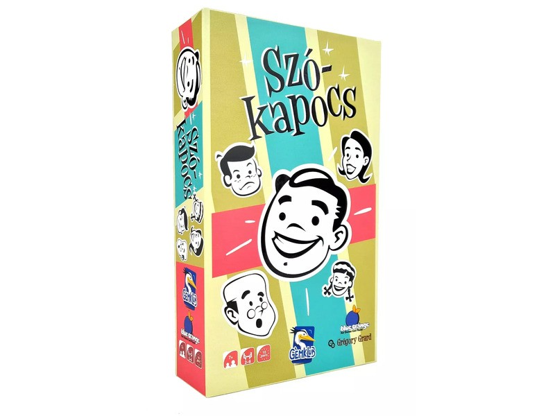 Szókapocs társasjáték doboza és játékelemek