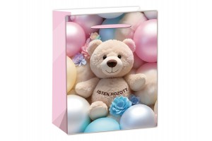 Papírtasak macival és lufikkal 26x32 cm