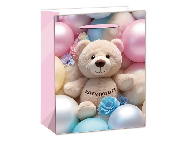 Papírtasak macival és lufikkal 26x32 cm