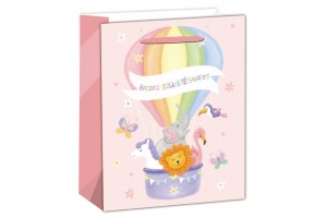 Kék hőlégballon mintás papírtasak 26x32 cm