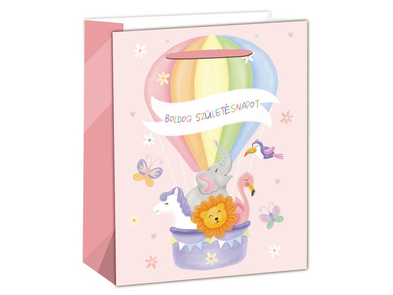 Kék hőlégballon mintás papírtasak 26x32 cm