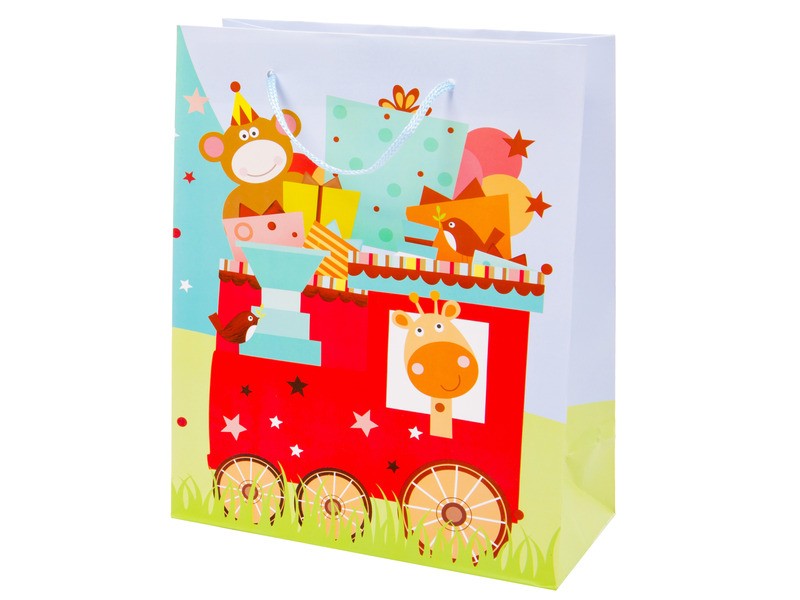 Papírtasak mesefig - mesebeli vonatos minta