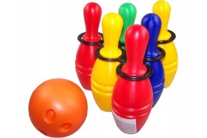 Műanyag 6 darabos színes bowling készlet, bábuk 22 cm