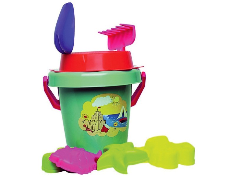 Homokozó 8 darabos készlet vödörben, 20 cm