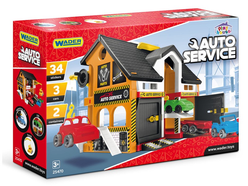 Wader emeletes autószervíz készlet - 3 játékautó