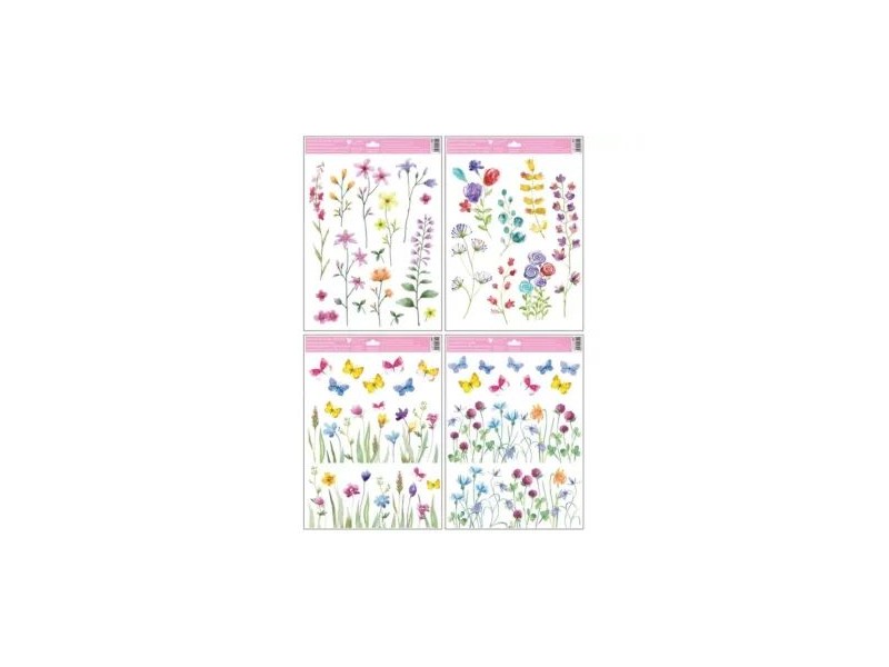 Tavaszi rét ablakmatrica 30x42 cm - virágok és pillangók