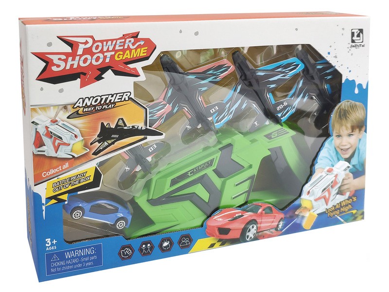 Repülő és autó kilövő játék – 4 repülő, 1 autó