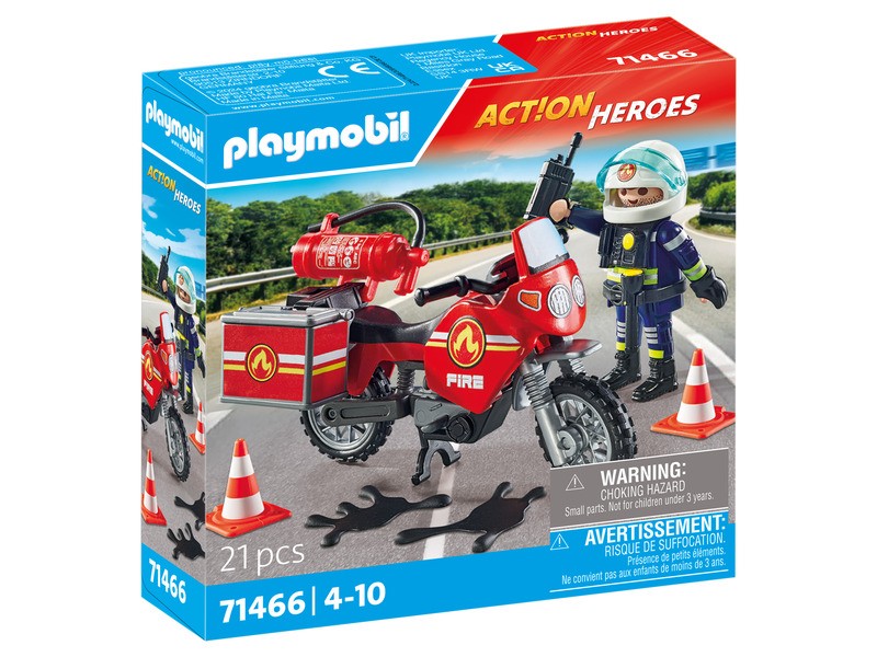Playmobil motoros tűzoltó figura olajfoltokkal