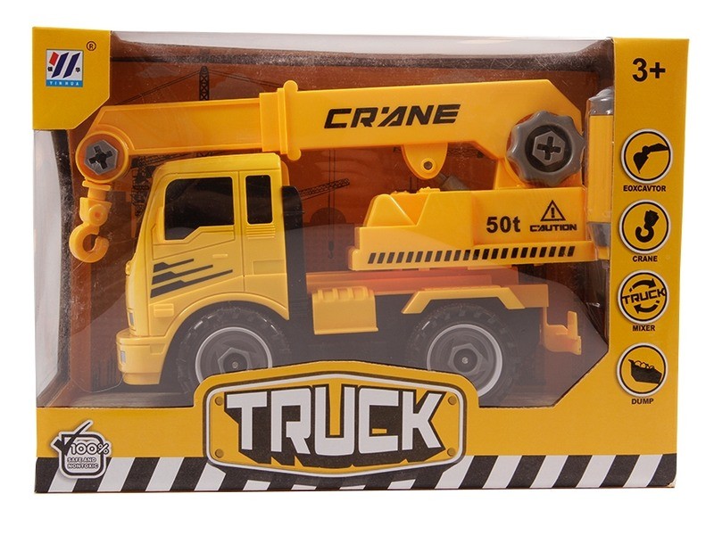 Szerelhető narancssárga darus teherautó 20 cm