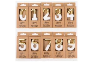 Számos születésnapi gyertya - arany-fehér, 10 cm (5 db)