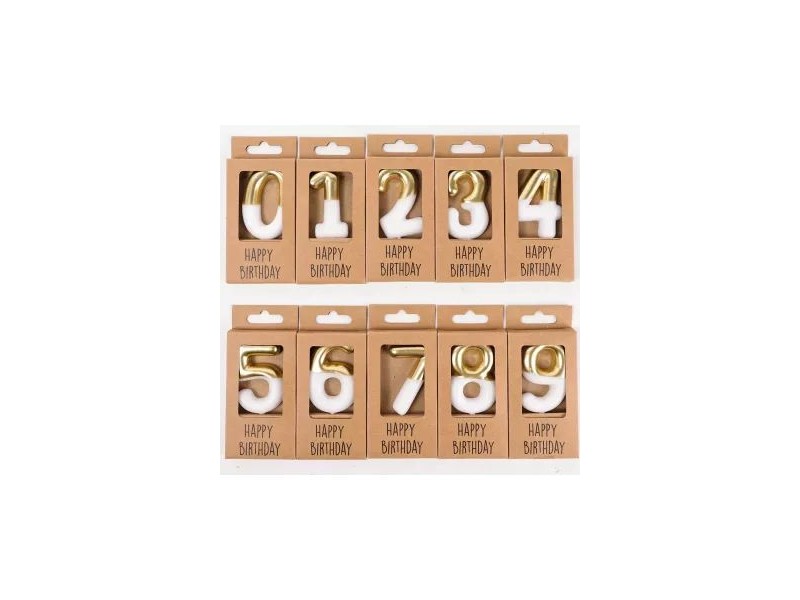 Számos születésnapi gyertya - arany-fehér, 10 cm (5 db)